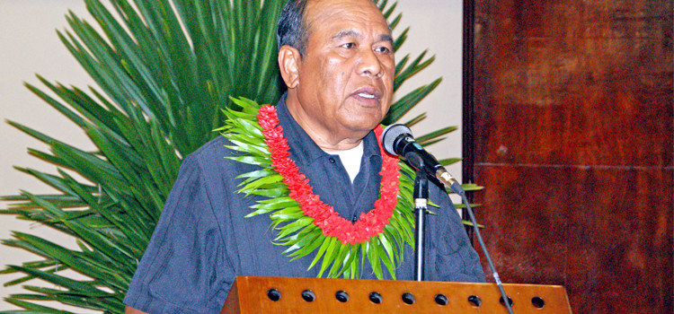 The late Iroijlaplap Jurelang Zedkaia speaking at the International Conference Center in Majuro during his term as President between 2009-2012. Flags at half mast for Jurelang