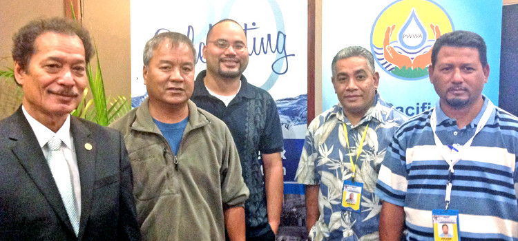 RMI water representatives in Papua New Guinea, from left: Minister Hiroshi Yamamura, KAJUR Manager Romeo Alfred, MWSC Operations Manager Halston deBrum, MWSC Manager Joseph Batol, and Sewage and Water Operations Manager Julian Reimers. PW promises improved water