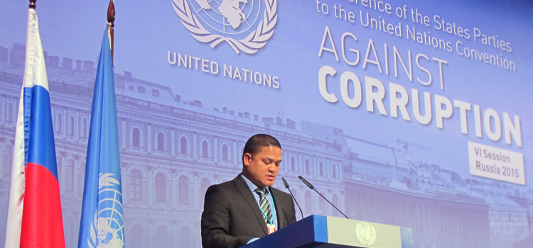 Auditor General’s Investigations Chief Jaston Anjain spoke at the UN Convention Against Corruption conference last week in St. Petersburg, Russian Federation. RMI seeking corruption cure