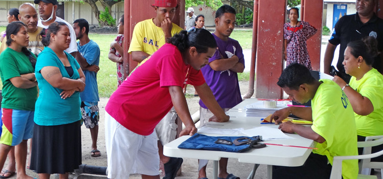 Majuro Aenkan voters cast their ballots Monday at the Rita Elementary School polling station. The story of Majuro’s Nitijela election is “voice of youth” newcomer Sherwood Tibon. With all regular Majuro votes tabulated, Tibon is the number one vote-getter for the nation’s capital atoll. Photo: Isaac Marty. RMI Election Update Wednesday PM