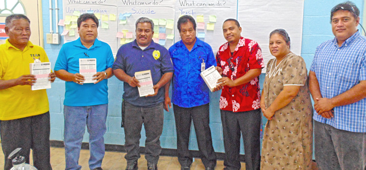 Partnerships among the Single State Agency, Kumit Bobrae (Prevention) group, local and national police have had a big impact on reducing sales of tobacco to minors in Majuro and Ebeye. In this file photo, a collaborative team of NGOs and government officials shows off a citation form developed in 2015 for citing stores that violate the law against sales to minors. Good news on ‘drug war’