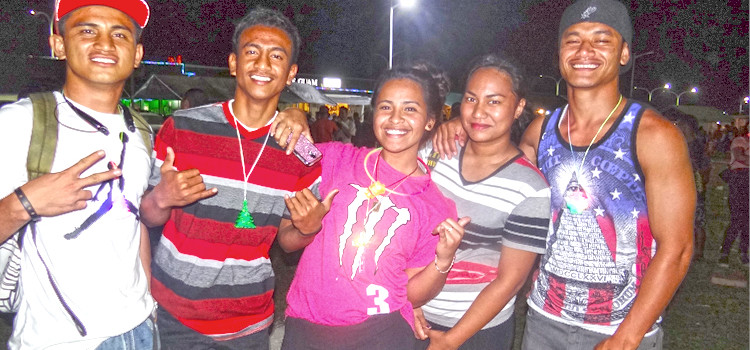 A few of the thousands who joined in festivities at Delap Park on New Year’s Eve. Photo: Hilary Hosia. New Year’s blast in Delap