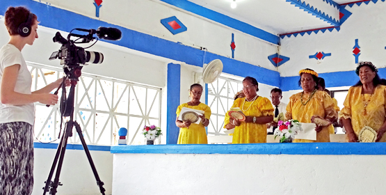Guardian filmmaker Mae Ryan films the Uliga Protestant Church choir on a recent Sunday in Majuro. Photo: Hilary Hosia. Guardian visits Laura