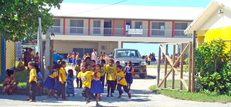 Students walk out the front gate of Delap Elementary School in this Journal file photo. DES received a six-year accreditation term from the Western Association of Schools and Colleges. Majuro schools get WASC thumbs up
