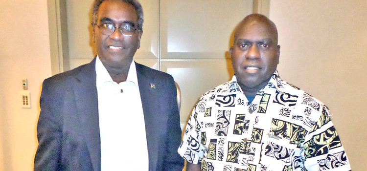 Outgoing Parties to the Nauru Agreement CEO Dr. Transform Aqorau (left) with new PNA CEO Ludwig Kumoru, who is scheduled to arrive August 5 in Majuro to take up his new post. New PNA CEO arrives Friday