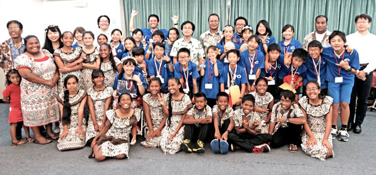 Exchange students from Japan and Marshall Islands at a program held at Marshall Islands Resort’s Melele Room. Photo: Isaac Marty. Japan students enjoy Majuro exchange