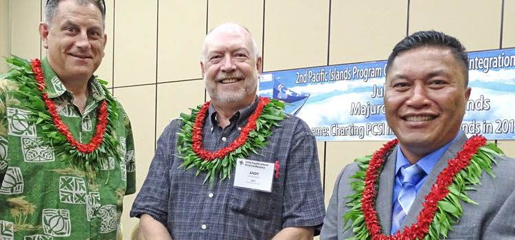 Ministry of Health officials have been developing a plan for a big TB screening program with representatives of the Centers for Disease Control (CDC) and the World Health Organization. Pictured in Majuro in July, from left: Dr. Richard Brostrom, CDC’s TB Medical Officer for the Pacific Region, Andy Andrew, Project Officer in CDC’s Division of TB Elimination, and RMI Health Minister Kalani Kaneko. Photo: Hilary Hosia. Mass TB screening for Ebeye