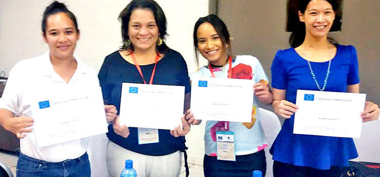 The RMI’s all-female delegation to the EU workshop in Fiji, from left: Brenda Lulu Kabua, Angeline Heine-Reimers, Malie Tarbwillin and Jennifer Tseng. One gender, one goal