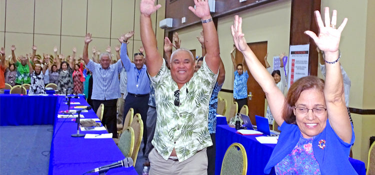 Mayor Ladie Jack and Presdient Hilda Heine joined in the fun part of the NCD conference. Photo: Hilary Hosia Heine: Stop the spread of NCDs