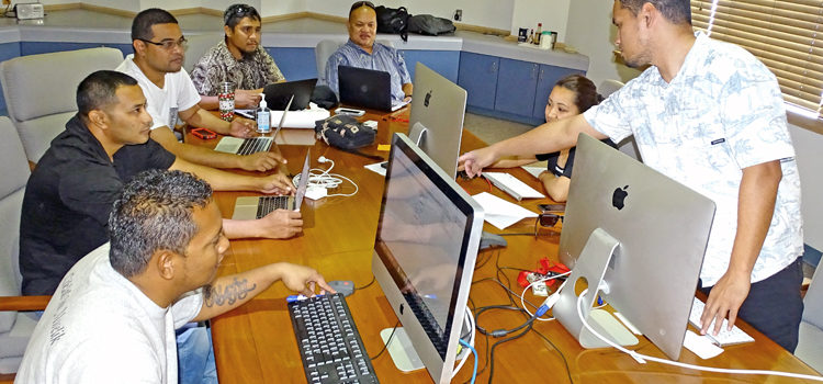 The NTA Command Center during the submarine cable down period: arguably the most important spot in the RMI. People simply press the "enter" or “send” button to send an online message or complete a business transaction. That simplicity is made possible by the hard working people behind the scenes — the NTA crew, who are monitoring bandwidth usage around the clock to ensure it stays within stable use levels and manually rotate customers for scheduled blocks of Internet access time. In the photo, the NTA command center monitors internet traffic, clockwise from left: Stephen Loeak, Eugene Wase, Tata Kabua, Charlie Abraham, Jr. Joseph, Bredalynn Jatios and Ayson Maddison Photo: Hilary Hosia. Cable could return by January 18