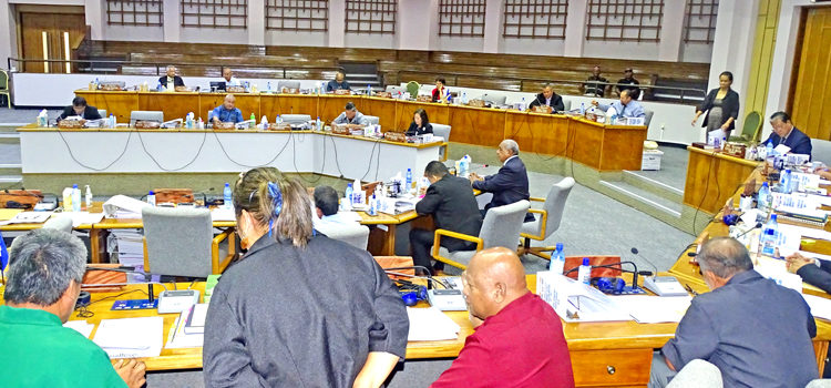 Finance Minister Brenson Wase, center right, speaks in reply to a senator’s question during the daily question and answer period at Friday’s session. The sessions are broadcast live on V7AB radio and MHTV. Nitijela took a two-week break after Monday’s meeting to allow time for public hearings. Photo: Hilary Hosia. Nitijela tackles new bills