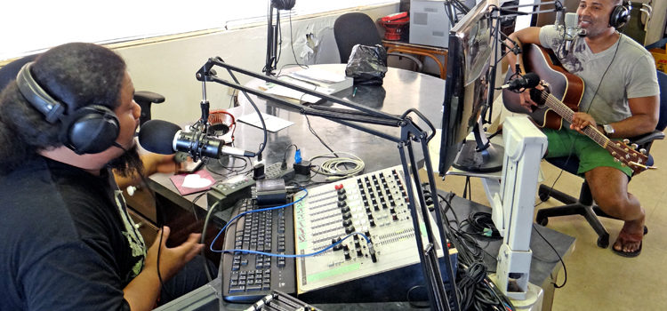 American singer Austin Willacy performed live on Power 103.5FM radio in Majuro, with DJ Yasta Bolkeim (left) at the controls. Willacy performed at the International Conference Center, and delivered special performances for Marshall Islands High School, Majuro Cooperative School, and Assumption Schools. He assisted Professor Andrew Garrod and the Youth Bridge Global production of this year’s theater presentation of Oklahoma!, which is scheduled to hit the stage in Majuro in March. Photo: Hilary Hosia. Austin a hit in Majuro