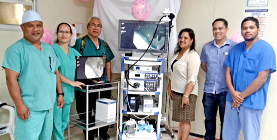 Ministry of Health doctors, nurses, a technician and an administration official pose with the new life-saving and cost efficient gastroscopy machine at Majuro hospital. Photo: Hilary Hosia Life-saving equipment