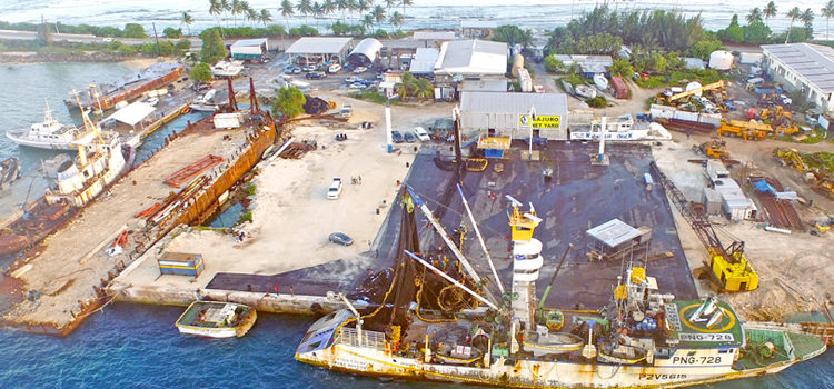 A purse seiner having its huge fishing net repaired at PII’s new dock and net repair facility. PII facilities in high demand