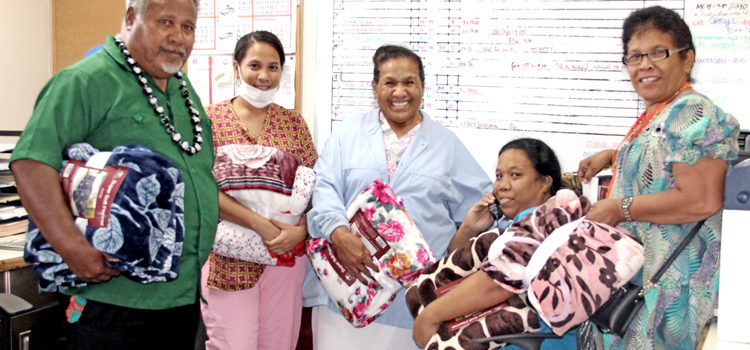 Nursing staff at Majuro hospital received blankets courtesy of UCC groups on the US mainland. US churches help patients