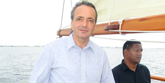 Ambassador Gordon Kricke on board the Okeanos Vaka Motu with Okeanos Marshall Islands Director Dustin Langidrik. Photo: Isaac Marty President welcomes German Ambassador to Marshalls