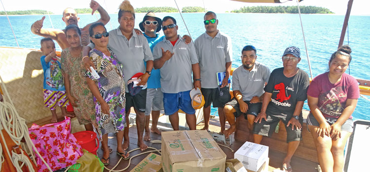 Crew and passengers aboard the Vaka Motu after arriving at Arno Atoll recently. Photo: Isaac Marty. Vaka Motu visits Arno