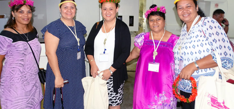 Laureen Kaneko (left), wife of Health Minister Kalani Kaneko, joined with delegates from various countries at Tuesday’s opening of the Micronesian Women’s Conference in Majuro. Photo: Isaac Marty. Talks aim to empower women