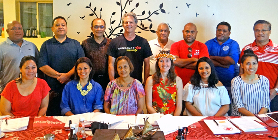 MIRCS National Governing Board, front, from left: Ellen Milne-Paul, Monique Graham, Nica Wase, Kathryn Clarkson (IFRC representative based in Fiji), Francyne Wase-Jacklick, and Rutha Pedro. Back, from left: Reggie White, Daniel Kramer, Dr. Alex Pinano, Jack Niedenthal, Witten Philippo, Divine Waiti, Russell Langrine, and Alex Torres (Northern Micronesia IFRC representative). Photo: Hilary Hosia. Red Cross in high gear