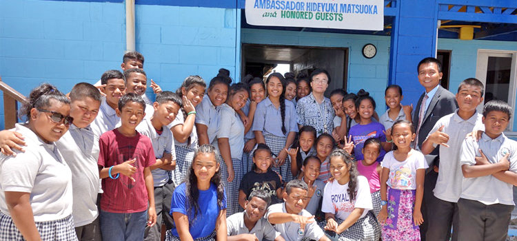 SDA Ebeye students and staff joined with Japan Ambassador Hideyuki Matsuoka at the handover of the newly renovated school facilities. Ebeye SDA gets Japan help