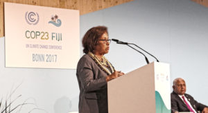 President Hilda Heine speaks to COP23, the global climate summit, in Bonn, Germany.