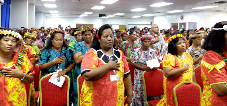 Representatives of Women United Together Marshall Islands (WUTMI) and many others joined the opening of the18th annual conference Tuesday. On Wednesday, conference attendees heard the troubling results of the recently concluded child health survey. Photo: Hilary Hosia. WUTMI told of health crisis