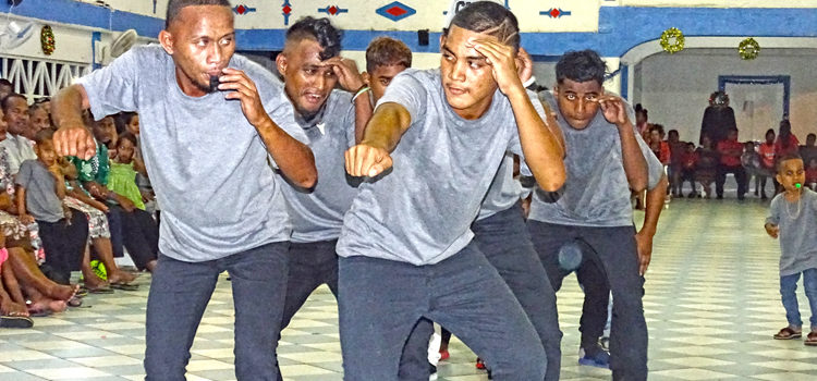 The Terong Iar jepta got down to the beat at Uliga Protestant Church Christmas Day, one of dozens of jepta to rock churches around the islands Monday. Photo: Hilary Hosia. Christmas jepta jingles