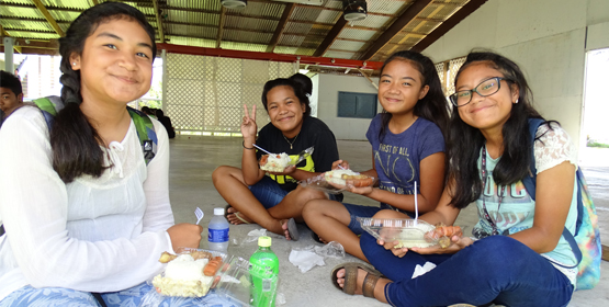 After the Xavier entrance test, students enjoyed lunch provided by Majuro Mayor Ladie Jack. Photo: Hilary Hosia. Big turnout for Xavier test