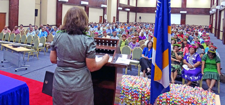 President Hilda Heine speaks to a packed ICC at Monday’s Government Employee Forum, the first event of its kind in RMI. Photo: Hilary Hosia. Forum targets government action