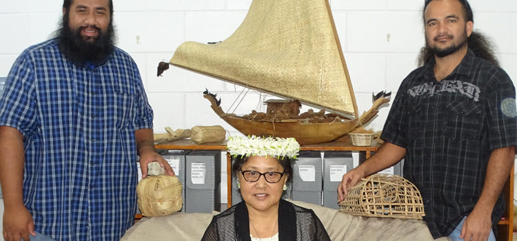 Marshallese Studies Department outgoing chair Wilbert Alik and incoming chair Hermon Lajar along with adjunct and CMI Nuclear Institute Director Mary Silk. Photo: Kelly Lorennij. Marshallese studies get student interest