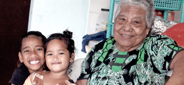 Bravo survivor Lemeyo Abon pictured with great grand niece Mita Eknilang (middle) and neighbor Nitha Milne in January. Photo: Hilary Hosia. Farewell to Bravo survivor’s voice