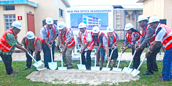 Representatives of the Parties to the Nauru Agreement 9PNA) break ground for their new HQ building in Majuro. Photo: Rebecca Lathrop. PNA groundbreaking ceremony