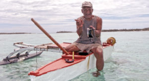 Tempo Alfred on his outrigger canoe in Ailuk Atoll in 2014. Photo: Seiichiro Takemine.
