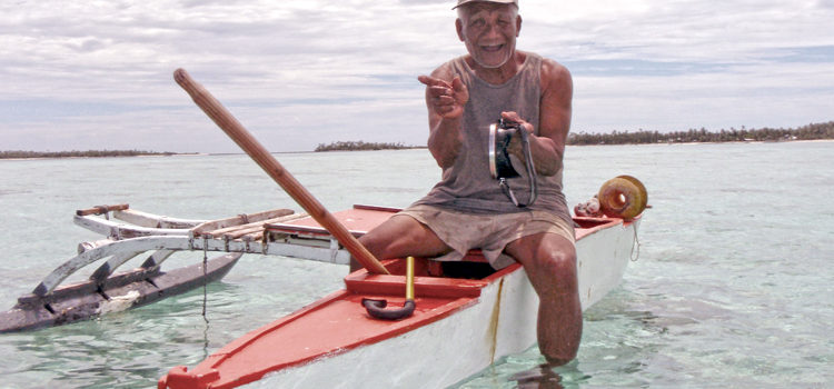 Tempo Alfred on his outrigger canoe in Ailuk Atoll in 2014. Photo: Seiichiro Takemine. Tempo: ‘Forgotten islanders’ advocate