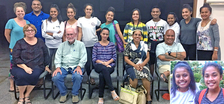 On the right, the happy duo of Majuro Cooperative School sophomore Hannah Reimers and Assumption High School junior Berlin Philippo who won scholarships to study at United World College schools in Japan and Germany, respectively. Photo: Tamara Greenstone-Alefaio. 2 RMI students win UWC 2-year ride