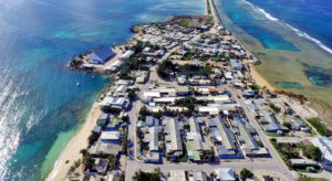 Recent aerial photo of Ebeye's housing area, in foreground, constructed in 1965. Photo: Anjojo Kabua.