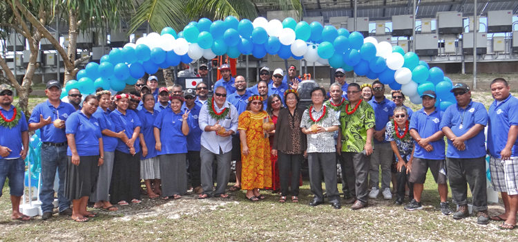 A large group turned out at the airport water reservoirs for the handover of two excavators from the Japan government to Majuro Water and Sewer Company. Photo: Hilary Hosia. Japan helps RMI water company