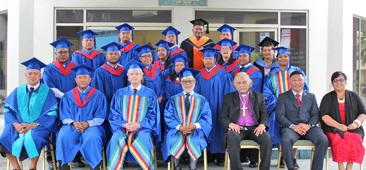 The 12 nurse practitioner graduates with Fiji National University and RMI government officials following their graduation in Majuro last Saturday at the International Conference Center. FNU’s first Majuro graduation
