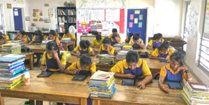 Sixth grade students at Delap Elementary School were the first in the nation to sit the annual Marshall Islands Standard Achievement Test using tablets.