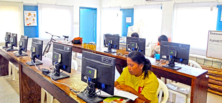 The computer lab at the new CMI’s new Distance Education Center on Jabor, Jaluit. Photo: Hilary Hosia. CMI Jaluit taking off
