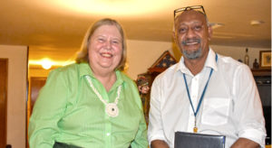 US Ambassador Karen Stewart presented FBI recognition to RMI Attorney General Filimon Manoni during a reception to honor US-RMI law enforcement cooperation. Also recognized by the FBI during the ceremony were Ministry of Finance officials Itibo Tofinga and Ruben Zackhras, Jr. Departing former MALGov Sheriff Will Lathrop was also recognized by Ambassador Stewart. Photo: Evelyn Ralpho Jeadrik.