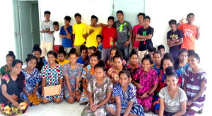 Students from Jaluit High School, Marshalls Christian High School at Rongrong Island and the College of the Marshall Islands in Majuro are currently on Ebon Atoll for a summer program. Photo: Ione deBrum.