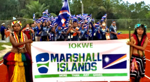 The Marshall Islands athletic delegation during Sunday’s opening ceremony at the Micronesian Games in Yap, Federated States of Micronesia.
