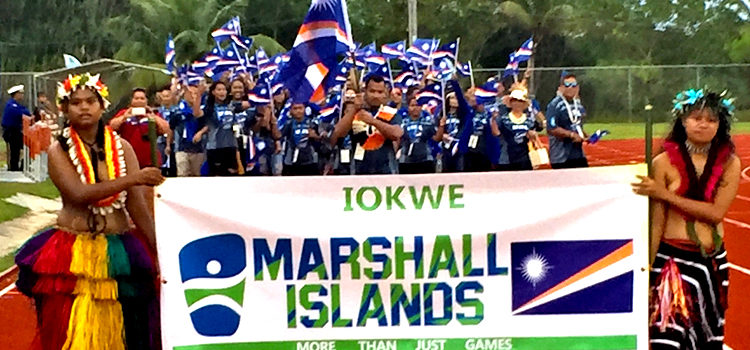 The Marshall Islands athletic delegation during Sunday’s opening ceremony at the Micronesian Games in Yap, Federated States of Micronesia. RMI athletes grab early Games medals
