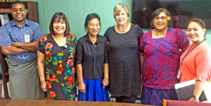 Dr. Zehavit Zivner from Israel, third from right, and Health secretary Julia Alfred, second from right, with Ministry of Health staff in Majuro. Photo: Giff Johnson.