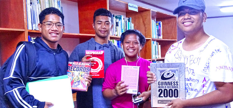 Upward Bound high school students enjoyed their tour of the new library and computer center at CMI’s Arrak Campus in Majuro. Photo: Kelly Lorennij. Enjoying CMI’s new library