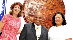 The RMI National Nuclear Commission gathered during Commissioner Holly Barker’s recent swearing in ceremony, from left: Barker, Alson Kelen and Chairperson Rhea Moss-Christian.