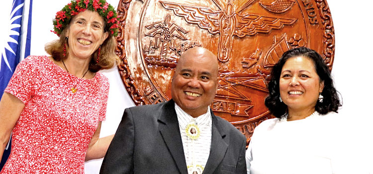 The RMI National Nuclear Commission gathered during Commissioner Holly Barker’s recent swearing in ceremony, from left: Barker, Alson Kelen and Chairperson Rhea Moss-Christian. Barker joins Nuclear Commission