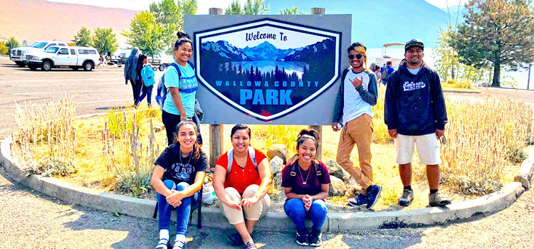 New students at Eastern Oregon University on a field trip to Wallowa County Park are, from left: Yumiko Mark, Laura Slinger, Paulina Anjolok, Nerita Jude, Junior Junious and Laforce Ketwan. RMI students hit Oregon