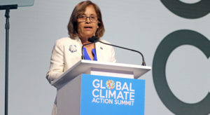 Marshall Islands President Hilda speaking at the Global Climate Action Summit in San Francisco last week.